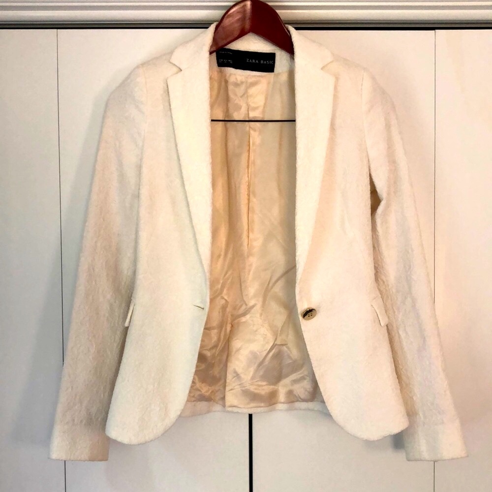 ZARA White Textured Floral Blazer XS GUC
